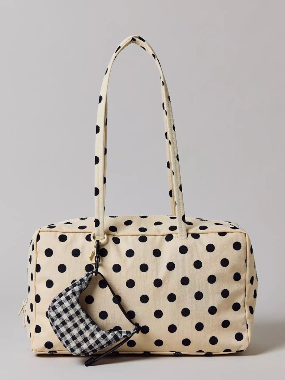 NWT Baggu Medium Nylon Bowler Bag - Cream w/ Black Polka Dot - Picture 8 of 8